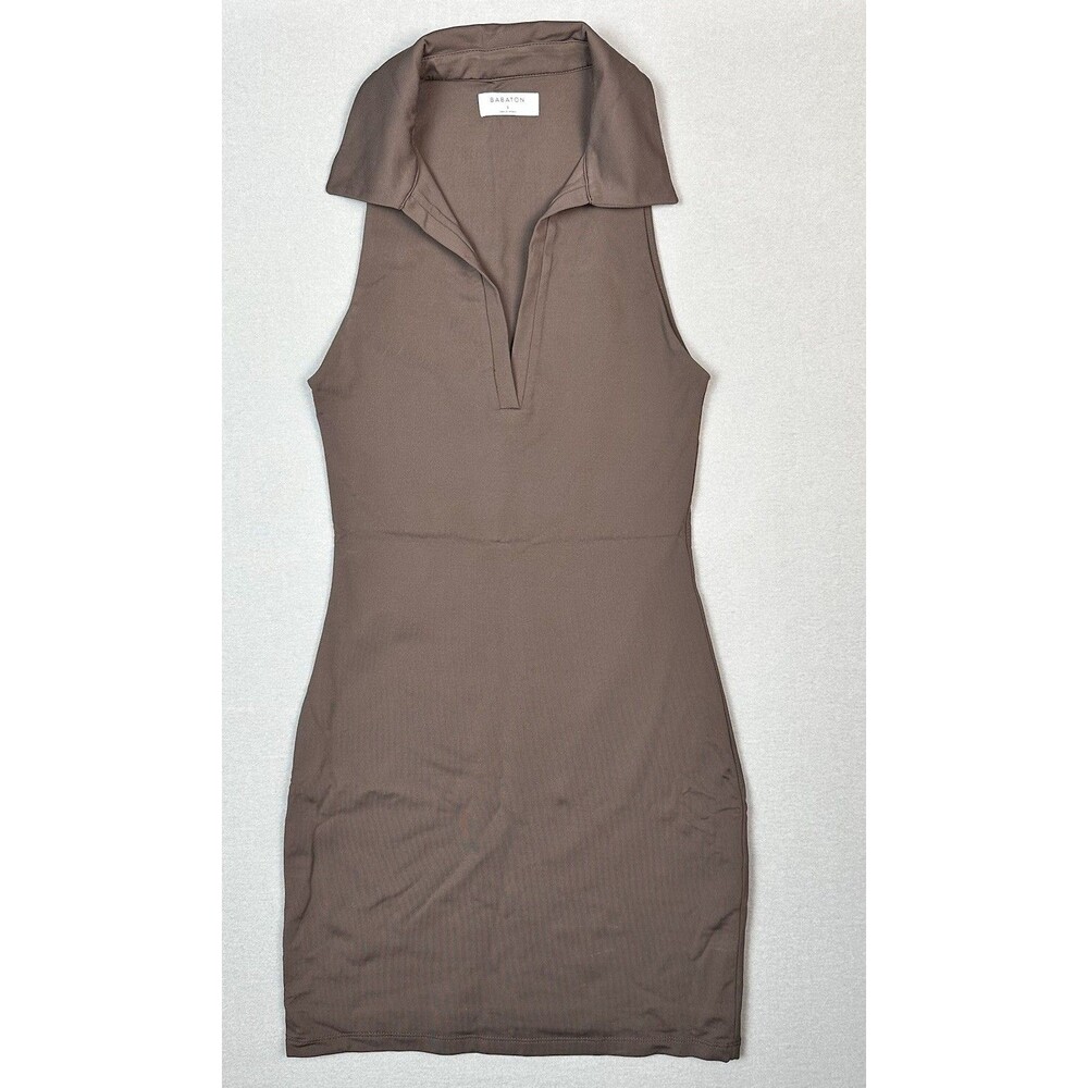 Aritzia Babaton Women Dress Sz S Brown Contour Sleeveless Polo Bodycon